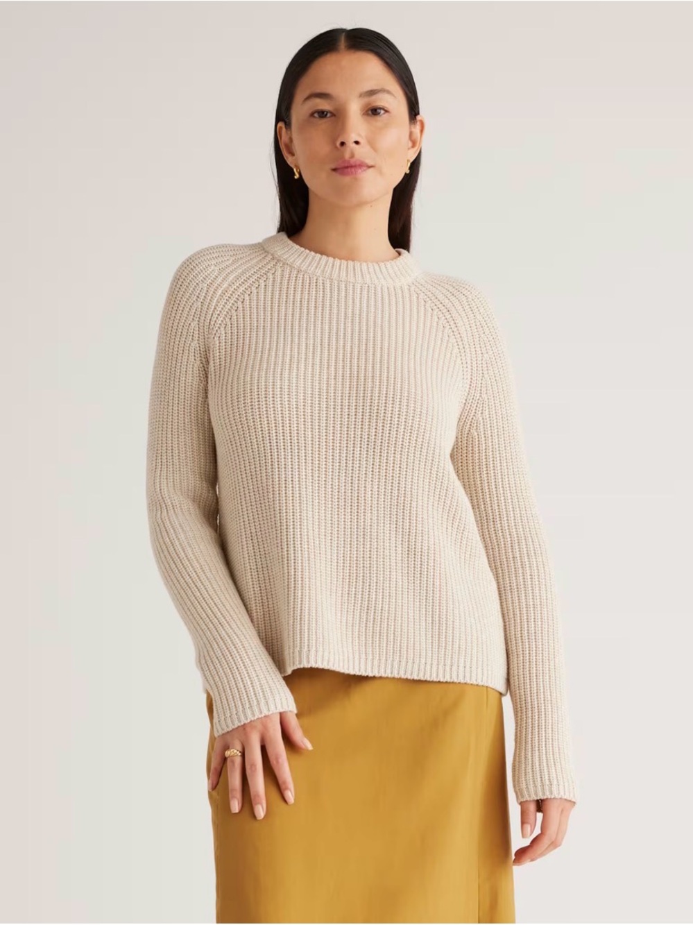 Quince Cream Ribbed Crew Sweater